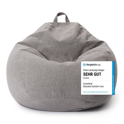 Lumaland Comfort Line Indoor Sitzsack 250L Hellgrau Sessel. Hellgrauer Sitzsack in Sesselform. Dient als flexible Sitzgelegenheit im Raum.