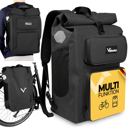Valkental UrbanX 2in1 Velotasche & Rucksack, wasserdicht, 28 L, Gepäckträgertasche mit grossen Reflektoren