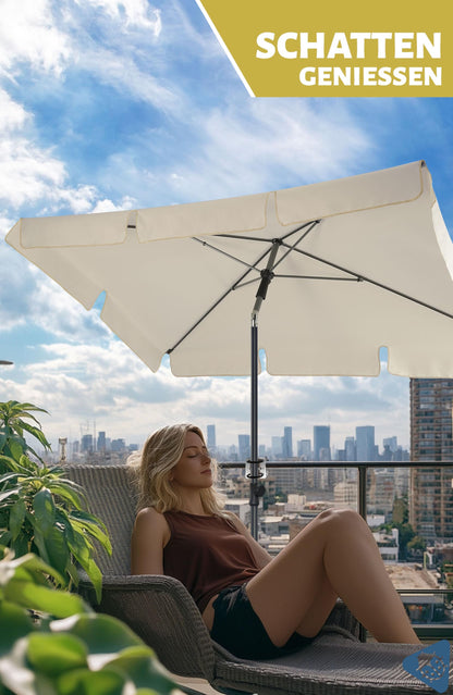Menz Sonnenschirm Balkon Set rechteckig UPF 50+ mit Halterung Beige