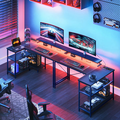 Coleshome Gaming L-Schreibtisch 120x80cm – LED & Steckdosen Schwarz