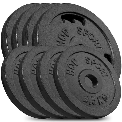 Hop-Sport Hantelscheiben Set 30 kg Gusseisen, 31 mm Bohrung – runde Gewichtsscheiben mit Lochgriffen