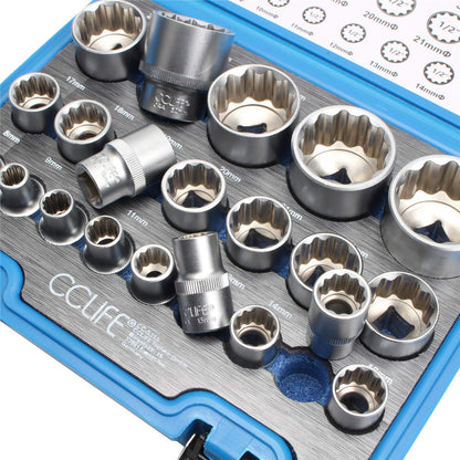 CCLIFE Vielzahn-Steckschlüsselsatz 1/2 Zoll, 21-teilig, 8-36 mm