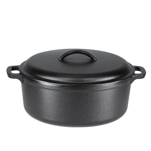 Amazon Basics Schmortopf aus eingebranntem Gusseisen 6,62 l schwarz, rund, mit zwei Griffen