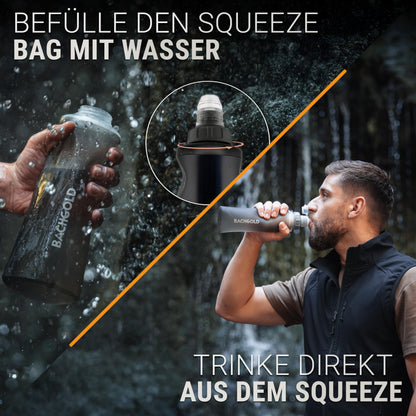 Bachgold Squeeze Wasserfilter Outdoor, Trinkwasserfilter 1000 ml, Grau