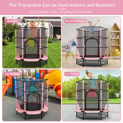 LIFERUN Kindertrampolin Ø 140 cm mit Sicherheitsnetz, Rosa
