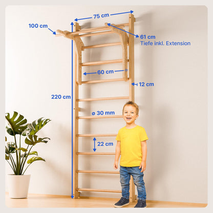 gurkler Sprossenwand mit Klimmzugstange und Dip Extension