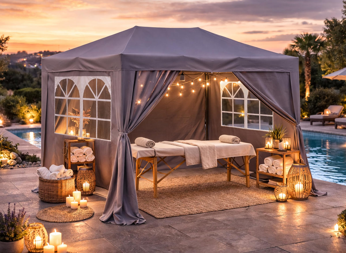 QUICK STAR Faltpavillon 2 x 3 m in Smoky Grau mit vier Seitenwänden und Stahlgestell