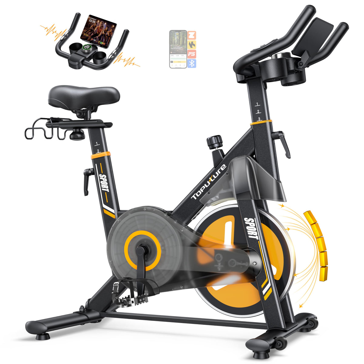 Toputure Heimtrainer Fahrrad TEB5 mit LED-Touchscreen und App, Stahlrahmen mit Doppel-Flaschenhalter