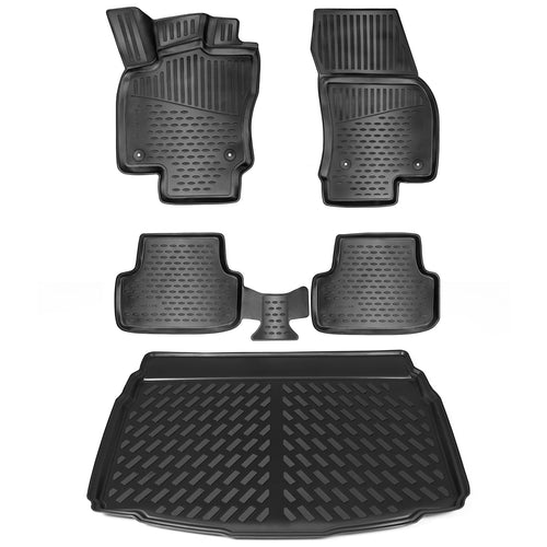 ELMASLINE VW T-ROC 3D Gummimatten & Kofferraumwanne Set – Unterer Ladeboden. Schwarzes 3D-Set schützt T-ROC Innenraum.