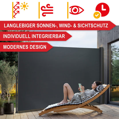 ONBEST Seitenmarkise ausziehbar 200 x 300 cm, Sicht- & Windschutz
