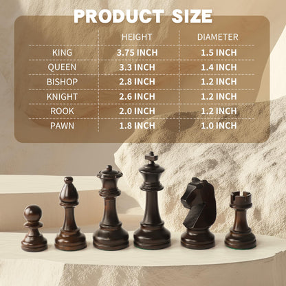 Puecrof Schachfiguren Set – 32 Staunton Holzfiguren, König 9,5 cm