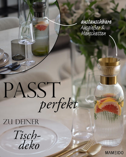 MAMEIDO Wasserkaraffe 1,5 l mit Ausgiesser und Sieb, Smoke Black