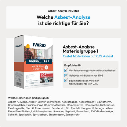 IVARIO Asbest-Test mit Laboranalyse für Baumaterialien und KMF