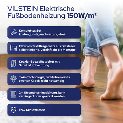 VILSTEIN Elektrische Fussbodenheizung 150W/m² 1.5qm