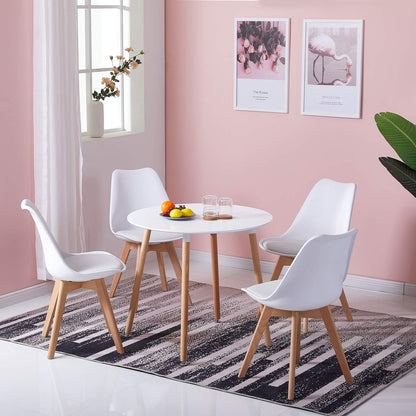 H.J WeDoo Esstisch rund 80 cm, MDF Tischplatte weiss, Buchenholz Beine