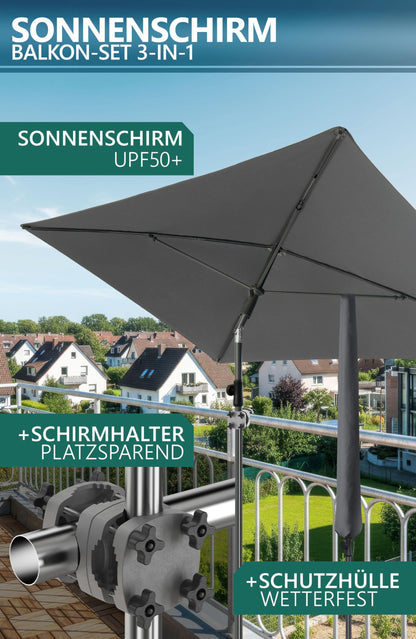 4smile SunnyShade Sonnenschirm Balkon Set Anthrazit 200 x 125 cm