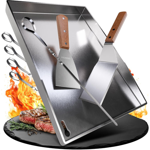 WILDGÅRD Rostfreie Edelstahl Plancha Grillplatte 40x30 cm. Rechteckige, silberne Platte zum Braten und Grillen auf dem Gasgrill.