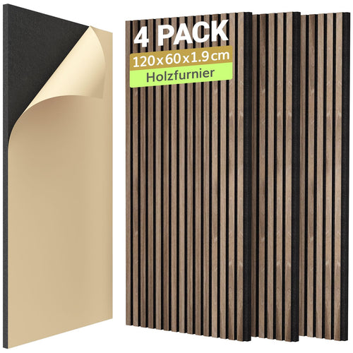 TONOR Holzfurnier Akustikpaneele Walnuss - selbstklebend 120x60cm. Braunes Holzfurnier-Paneel zur Schallabsorption an Wänden.