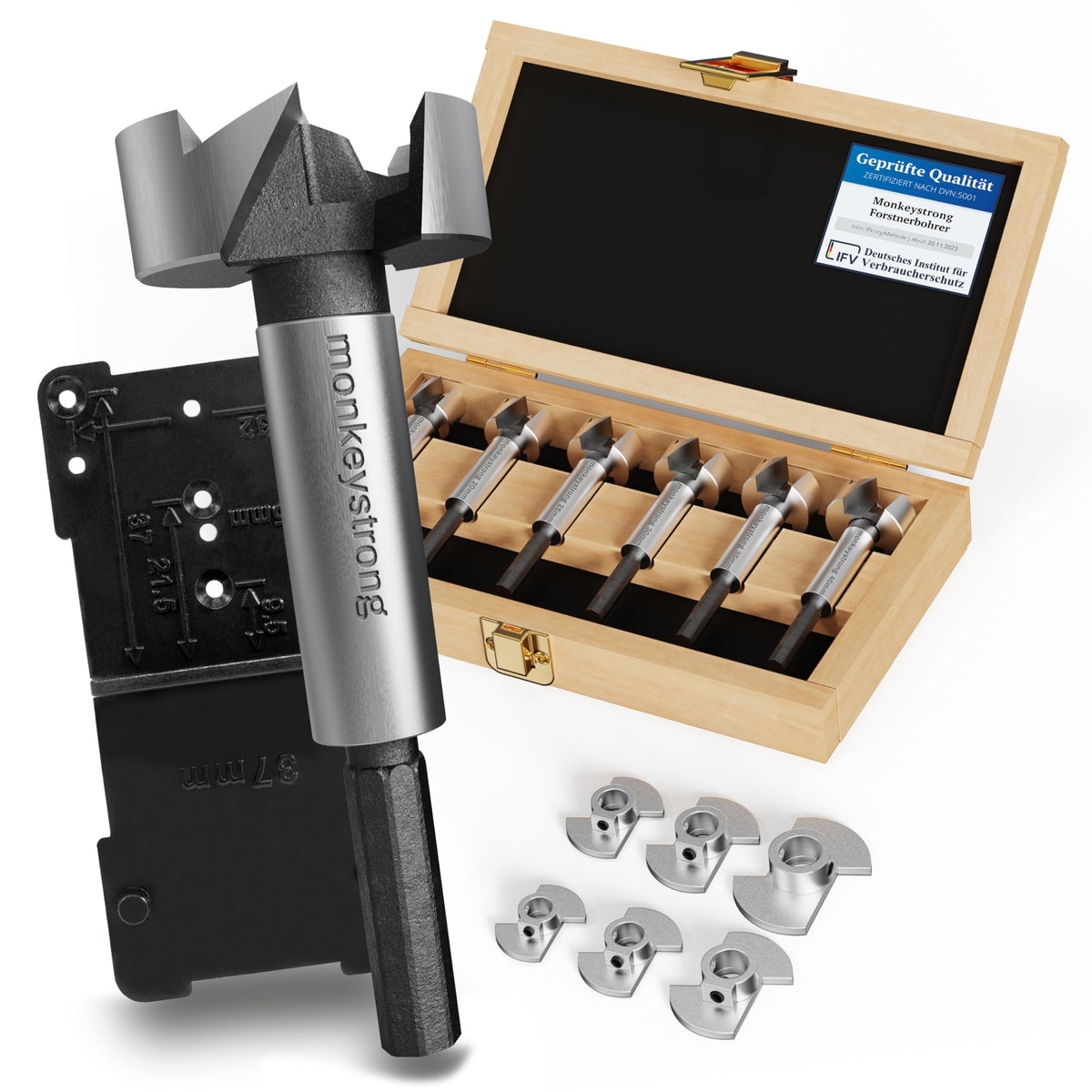 monkeystrong Forstnerbohrer Set 13-tlg. Ø 15–40 mm mit Tiefenstopp – Holzbohrer-Set aus gehärtetem Stahl