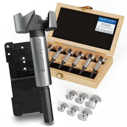 monkeystrong Forstnerbohrer Set 13-tlg. Ø 15–40 mm mit Tiefenstopp – Holzbohrer-Set aus gehärtetem Stahl