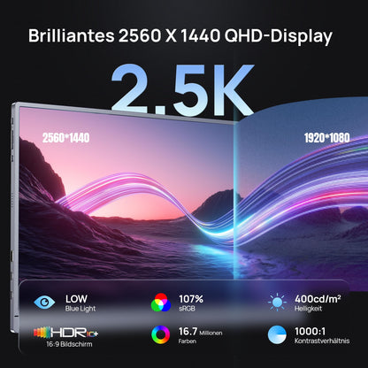 ARZOPA Z3FC Portabler Monitor 16,1 Zoll 2,5K QHD 180 Hz Grau