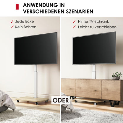AOKCOS TV Bodenständer Rollbar mit Holzregal für 43-75 Zoll