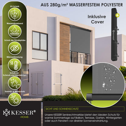KESSER Senkrechtmarkise Aussenrollo – 200x250cm Kurbel