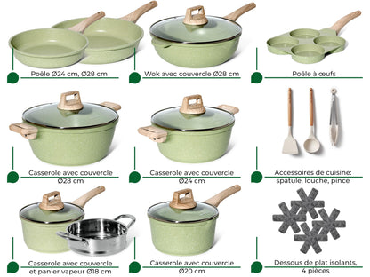 JUST PERFECTO Induktion Töpfe & Pfannen Set PTFE-/PFOA-frei – 21-tlg. Grün