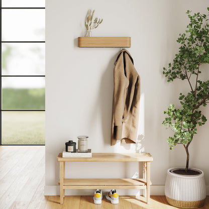 Kazai. Wandgarderobe 'Toke' | Moderne Design-Garderobe mit verdeckten Wandhaken | Garderobenpaneel aus Massivem Echtholz-Furnier | Eiche