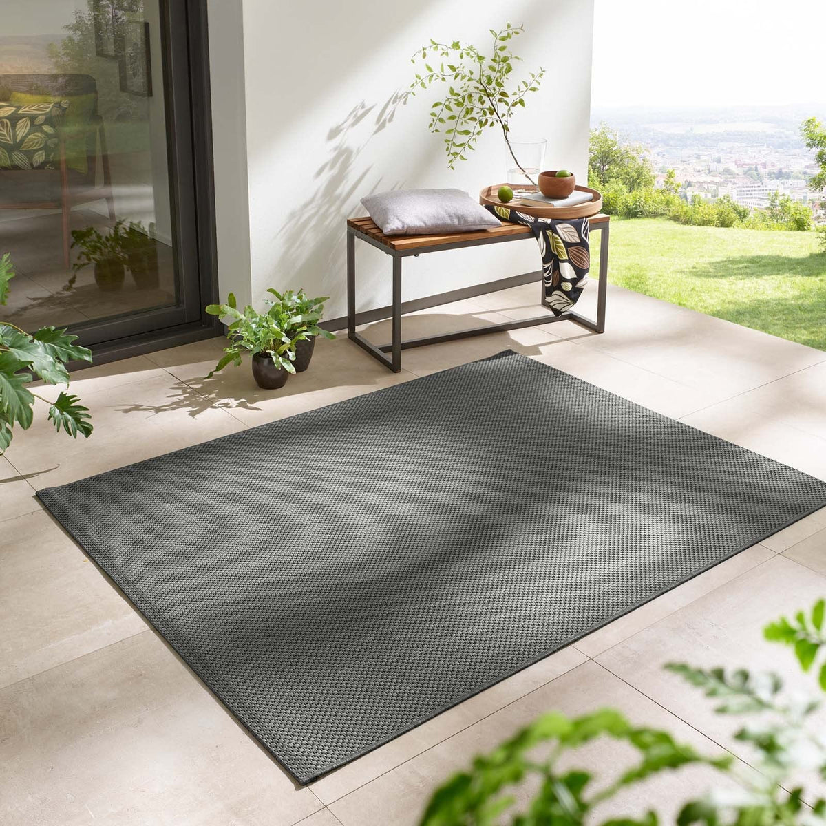Taracarpet In- & Outdoor Teppich Sisaloptik Anthrazit 200x280 cm – Flachgewebe aus Polypropylen für Balkon und Terrasse