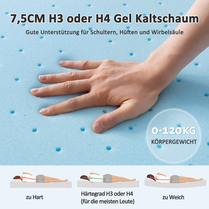 BedStory Gel Matratzentopper 180x200 cm, H3/H4, 7,5 cm hoch