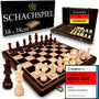 APEQi® Premium Schachspiel Holz – 38x38cm, klappbar, 2 Extra-Damen. Klappbares Holzbrett mit Holzfiguren. Zum Schachspielen.