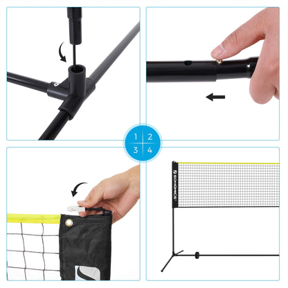 SONGMICS Badmintonnetz SYQ500B02, 5 m, höhenverstellbar, schwarz-gelb