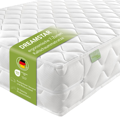 DREAMSTAR Ergo Flex XXL Duo Kaltschaummatratze - 120x200cm. Rechteckig, weiß, bietet ergonomische Körperanpassung für erholsamen Schlaf.