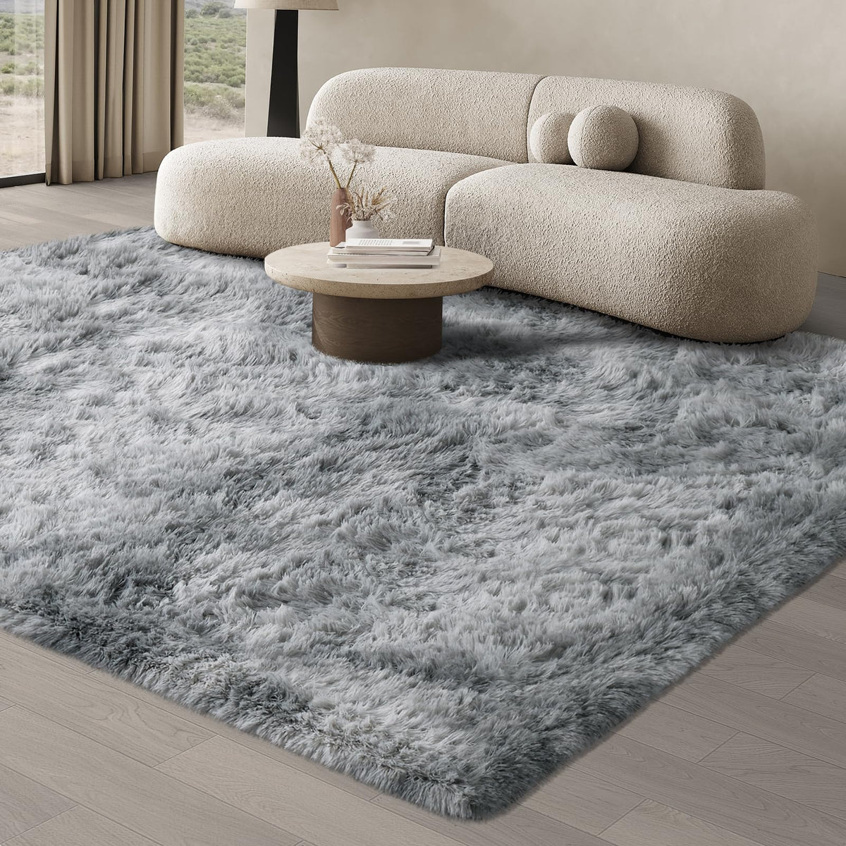 JOJOSEE Hochflor Teppich Wohnzimmer - 200x300 cm Hellgrau. Rechteckiger, hellgrauer Hochflor-Teppich für Komfort und Raumgestaltung.