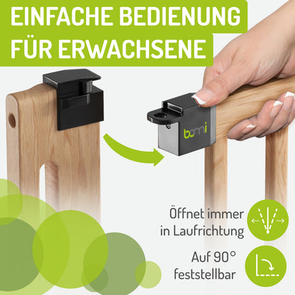 BOMI Miko Baby Schutzgitter – Holz Schwarz 95-103cm ohne Bohren