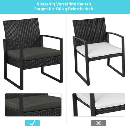 Yaheetech Balkonmöbel Set aus Polyrattan, 3-teilig, 2 Stühle & Tisch