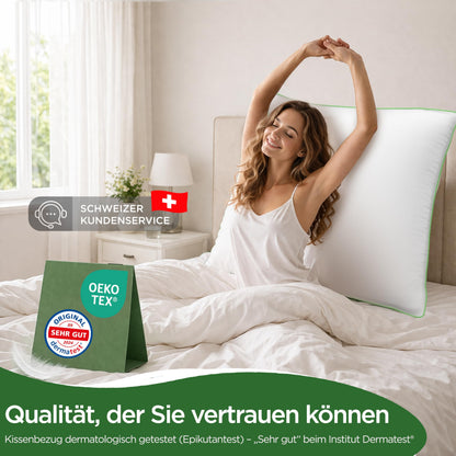 Welldora Kopfkissen 80x80 cm, 3-Kammer-Daunenkissen, mittelfest