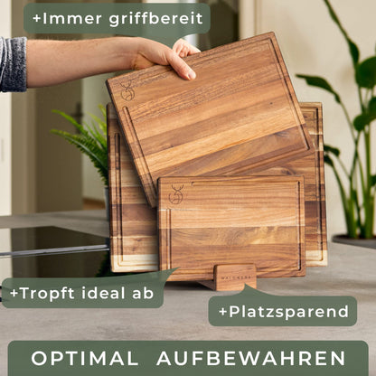 WALDWERK Schneidebretter Akazie 3er Set – mit Brettständer