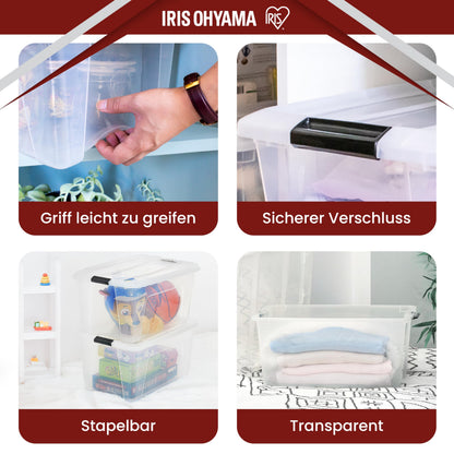 Iris Ohyama Aufbewahrungsbox mit Deckel, 45 L, 4er-Set, transparent