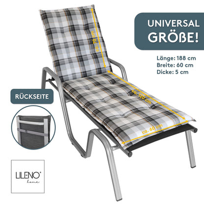 LILENO HOME Gartenliegenauflage Karo Grau, 188x60x5 cm