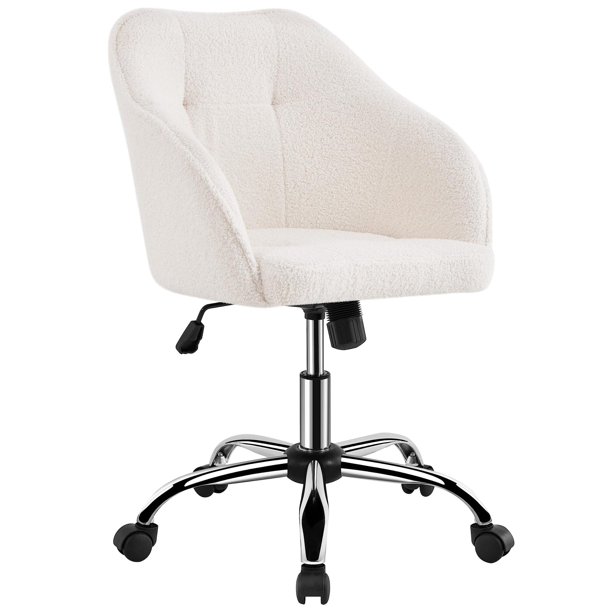 Yaheetech Homeoffice Schminkstuhl Drehstuhl Samt – Elfenbein. Elfenbeinfarbener Samt-Drehstuhl mit Rollen für Homeoffice und Schminktisch.