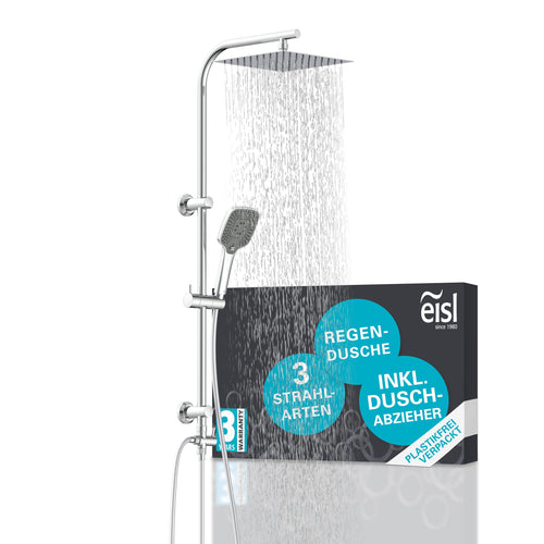 EISL EASY DELUXE Duschset – Regendusche 300x300mm ohne Armatur. Quadratischer, chromfarbener Duschkopf für Overhead-Montage im Bad.