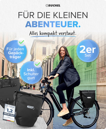 Büchel Gepäckträgertasche 2er-Set, 14 L, wasserdicht, schwarz