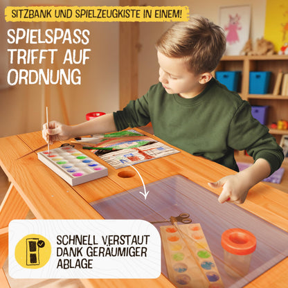 FRIEDO 2in1 Kindersitzgruppe aus lackiertem Holz mit Matschtisch