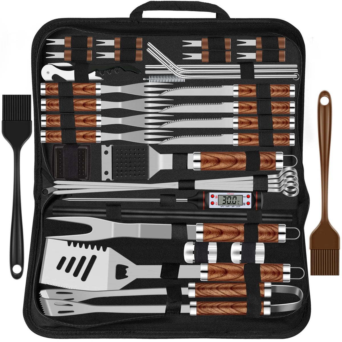 Grilliance Grillbesteck Set 38-teilig, Edelstahl, mit Grillkoffer – Werkzeugset im braunen Tragekoffer zum Grillieren
