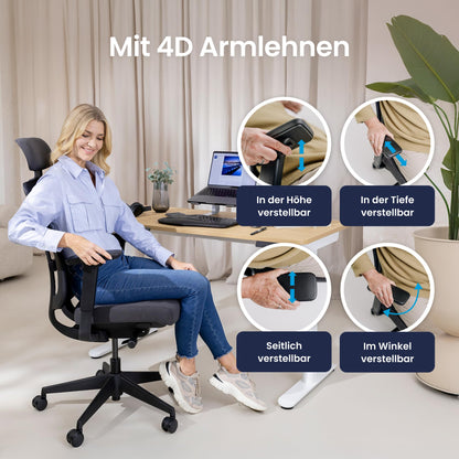 Ergotopia PureBack Ergonomischer Bürostuhl - Mit Kopfstütze