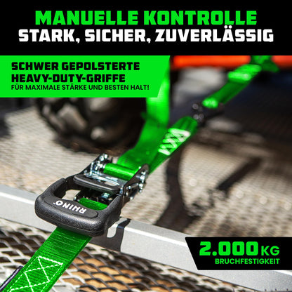 Rhino USA Schwerlast-Ratschengurt-Set 4er-Pack, 4 cm x 2,4 m, Grün