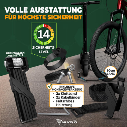 MIVELO Faltschloss Fahrradschloss mit Zahlencode 90 cm inkl. Halterung