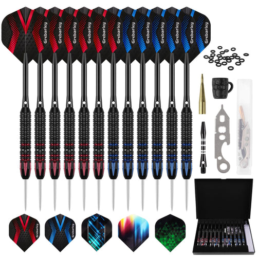 Grebarley Steeldarts Set, 12 Profi Dartpfeile mit Metallspitze und Aluminiumschäften